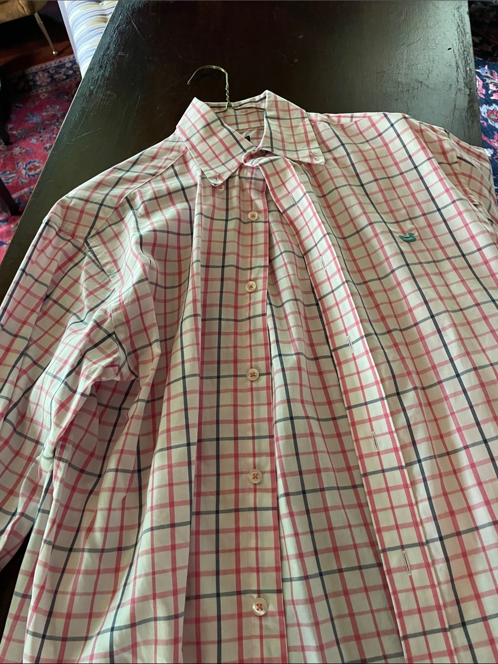 Southern Marsh White Button-Down Shirt with Pink & Blue Plaid